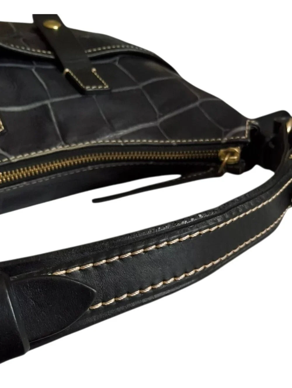 Dooney & Bourke Black Croc-Embossed Leather Shoulder Bag